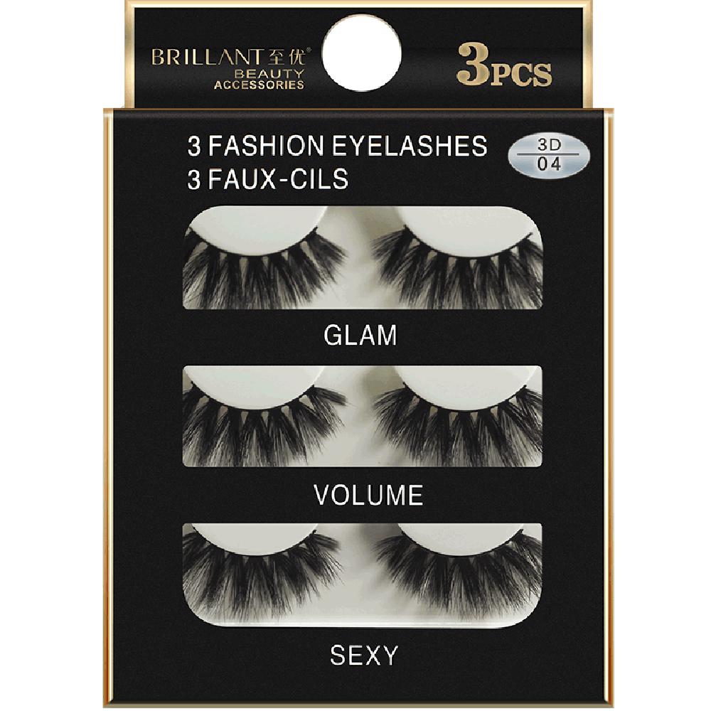 (brisand) 3 Pairs 3D Long False Eyelashes Makeup Natural Fake Thick Black Eye Lashes