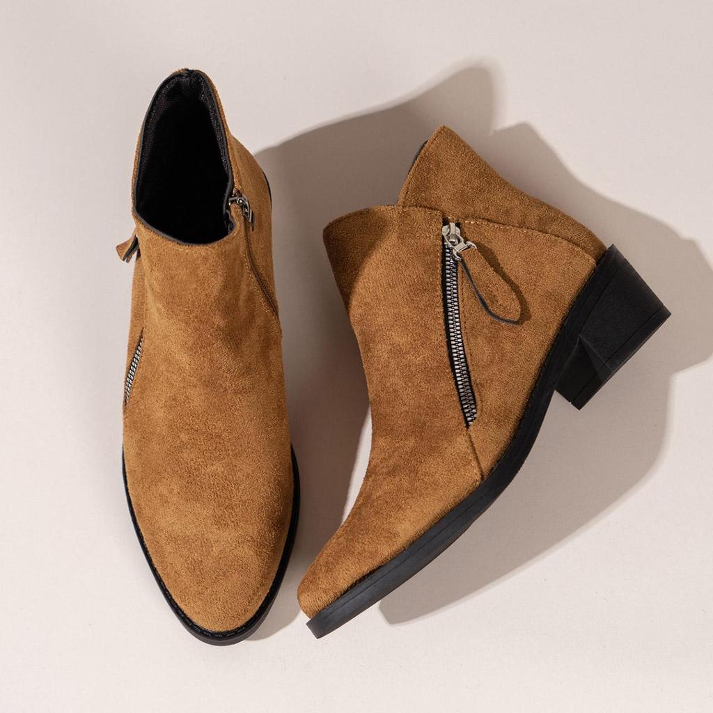 Large Casual Coarse Heeled Short Snow Boots Autumn Winter Zipper Short Tube Velvet Rubber Martin Boots Shoes 35-43