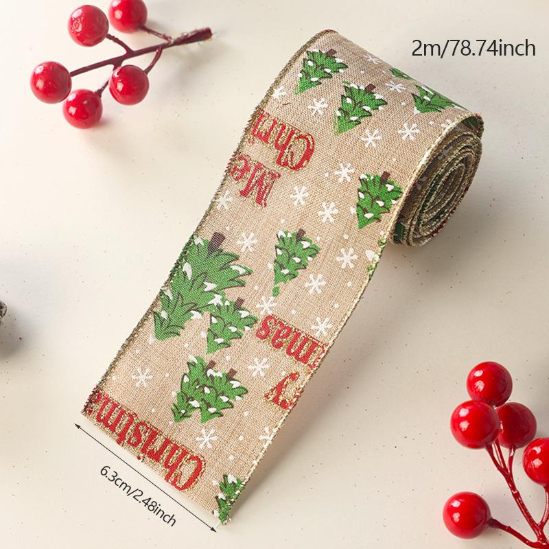 2m Lmitation Linen Christmas Ribbon Decoration Red Black And White Plaid Bow Snowflake Ribbon Christmas Webbing DIY