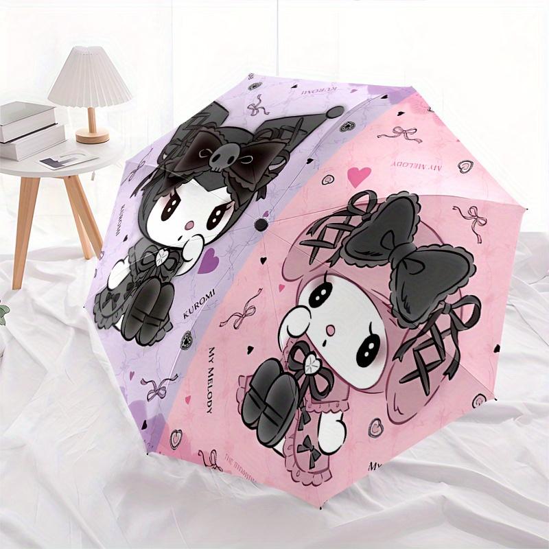 Kuromi,My Melody Automatic Folding Umbrella Simple 8 Rib Design, Bright Cartoon Pattern, Durable Iron Frame, Suitable For Travel, Outdoor, B