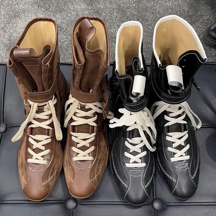Cowhide Version~ Flat Bottom Inner Height Increase Martin Boots Women's 2025 New Boxing Boots Matte Leather Lace-up Short Boots German Training Boots