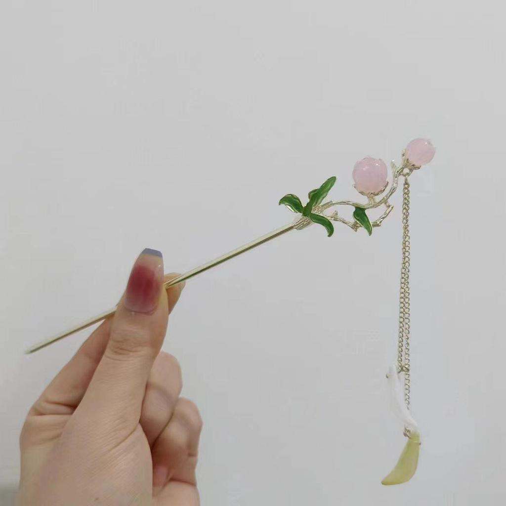 Four Seasons Chinese Tassel Hairpin: Ancient Style Hanfu with Fresh Pearl and Jiangnan Classical Cheongsam Hair Accessory