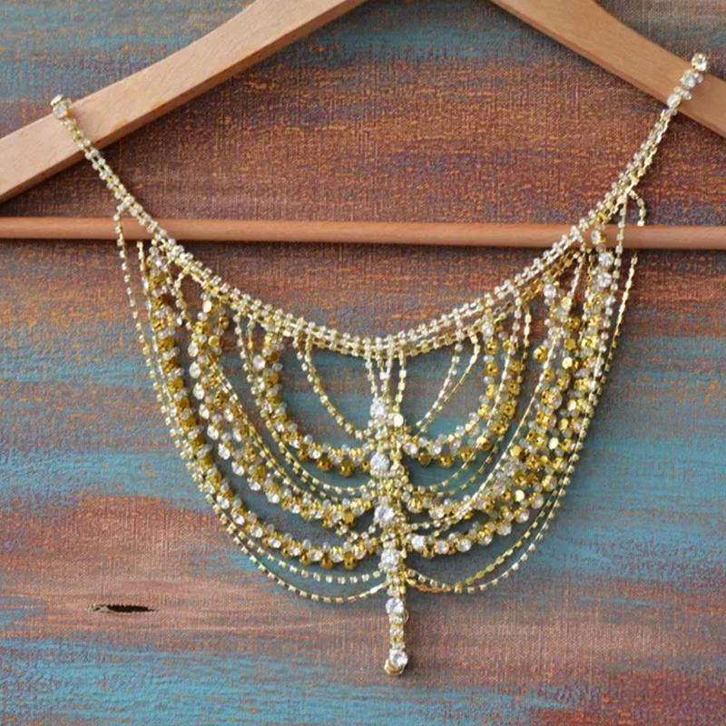 MultiLayered Tassels Body Chain Rhinestones Shoulder Chain Jewelry For Bride Wedding Banquet and Party Gathering