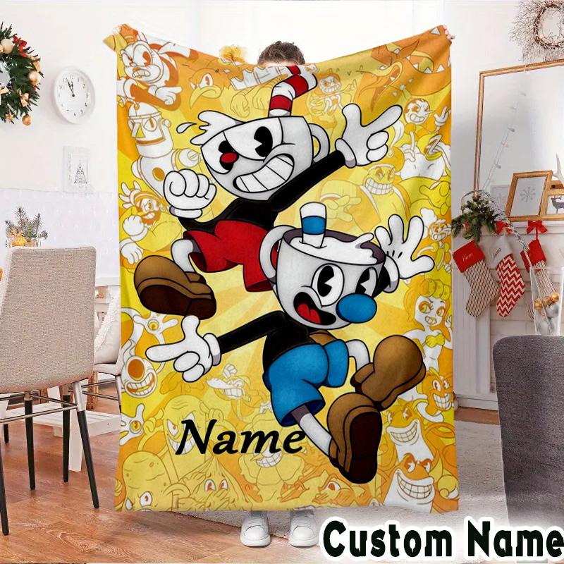 Custom NameCartoon Cup Blanket Flannel Throw for Sofa, Indoor, Camping, Living Room, Office, Chair, And Bed Soft Birthday Christmas Gift