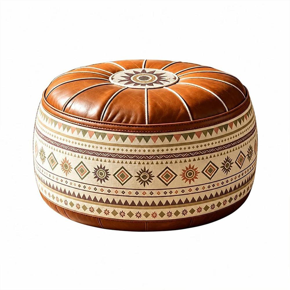 Round Shape Fillable Ottoman Pouf PU Leather Round Pouf Cover New Floor Seat Cushion  Home Use