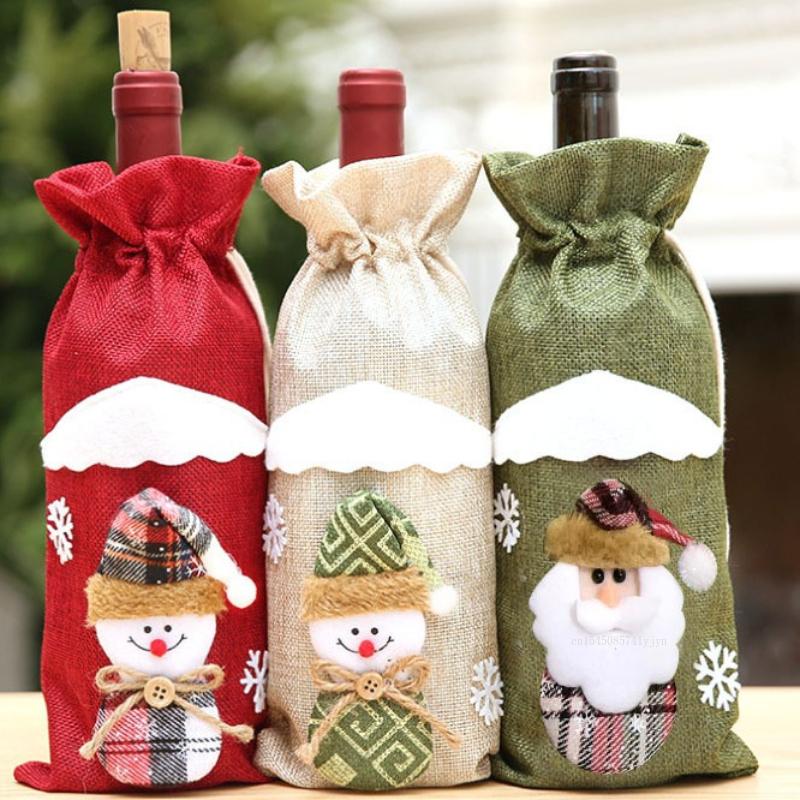 Christmas Red Wine Bottle Cover Cartoon Linen Red Wine Champagne Bottle Bag Champagne Bottle Cover Christmas Decor 2025 New