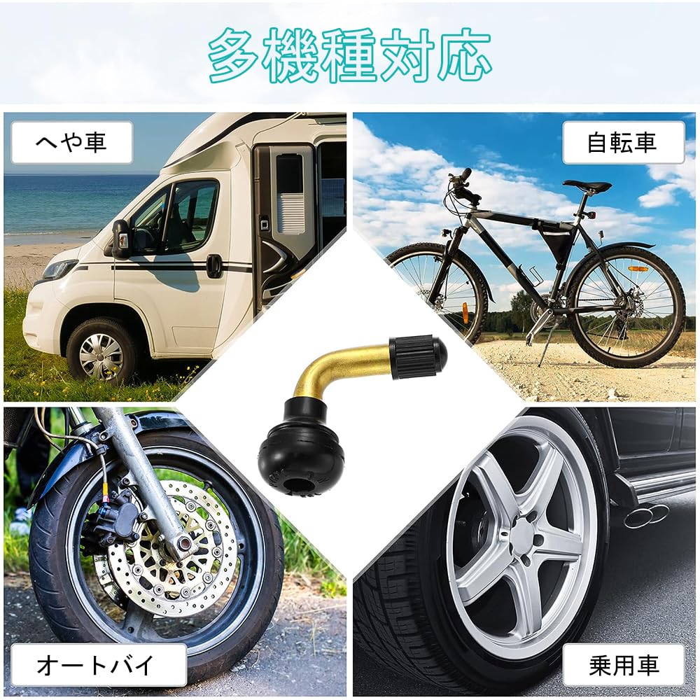 Tire Air Valve, L-Shaped, Black, Set of 6, Changed To Durable Valve Core, Spare