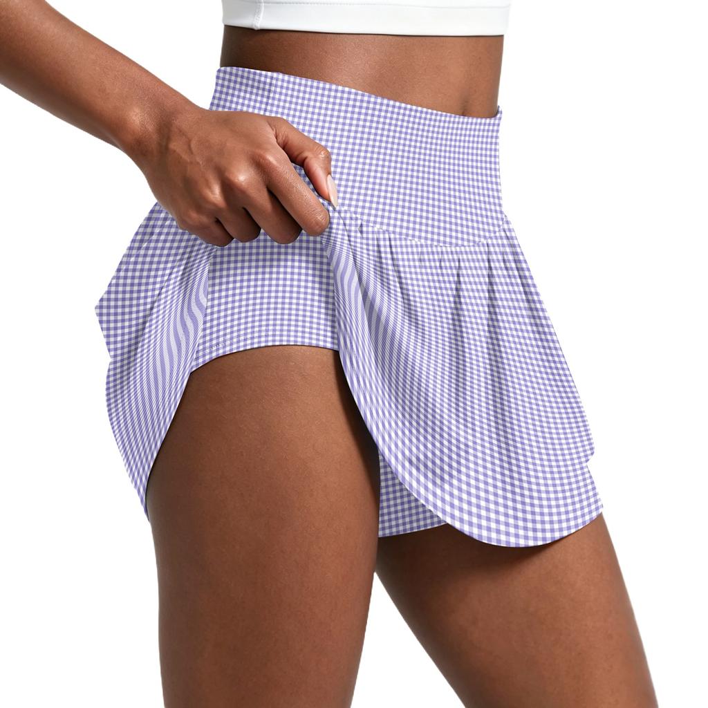 Women's Vintage Print Casual Sports Skirt Pleated Tennis Skort with Built-In Shorts Suitable for Running Yoga and Fitness Activities