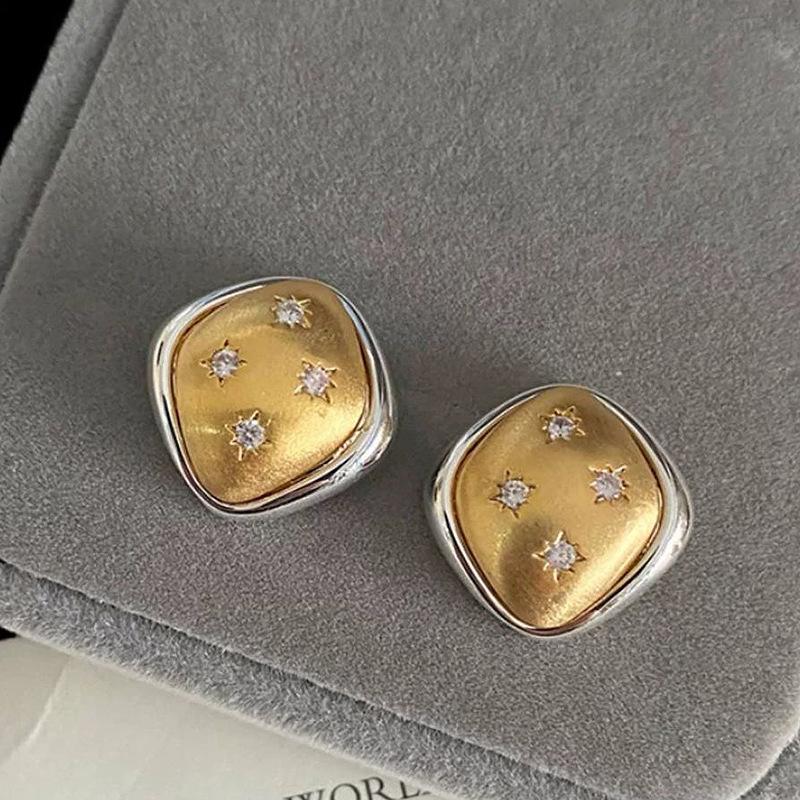 Creative exquisite diamond studded fashion square stud earings vintage elegant star brushed earrings for women wedding