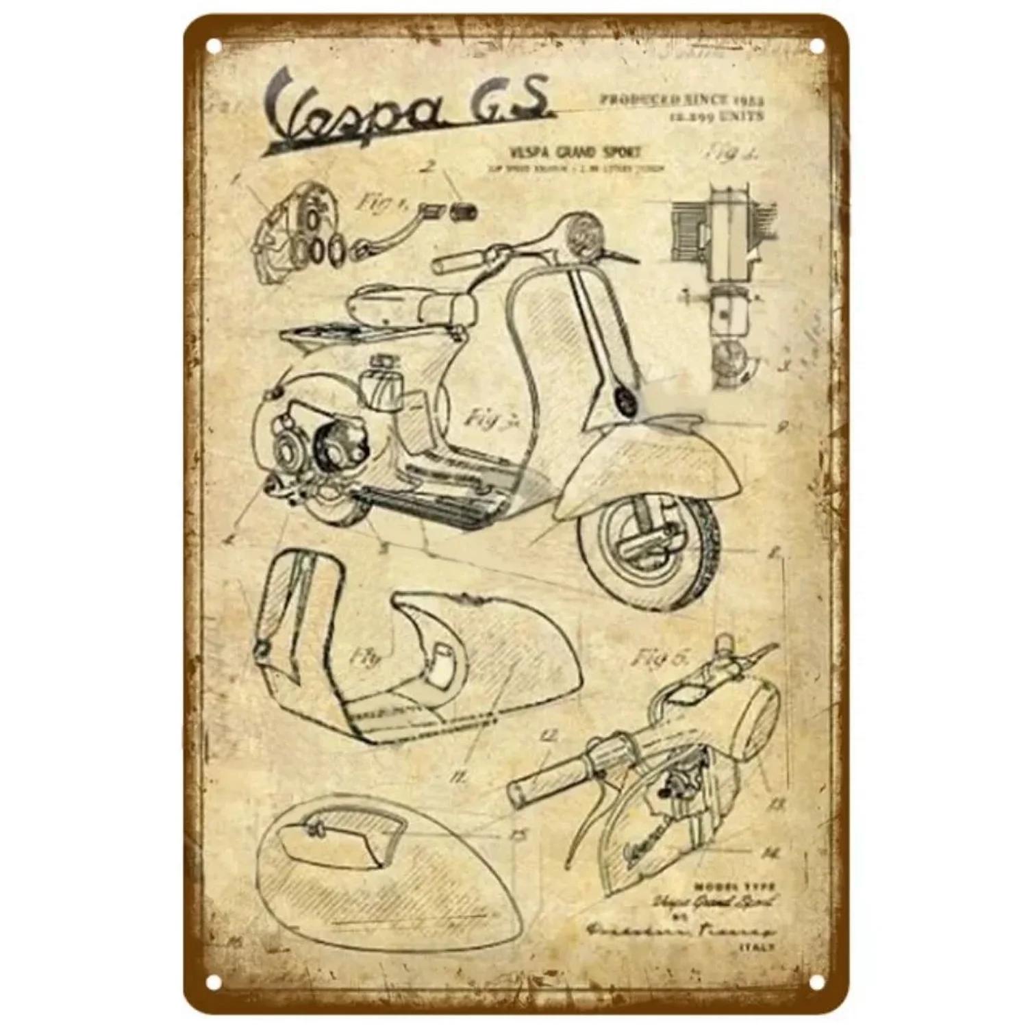 

Металеві таблички Vespa Мотоцикли Настінна Декоративна Табличка Вінтажний Художній Постер Залізна Картина для Чоловічої Кімнати Домашнього Кафе Садового Клубу Бару 20x30cm
