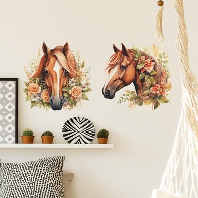 Cavallo Fiore Foglia Camera da Letto Soggiorno Casa Decorazione Murale Adesivo Murale