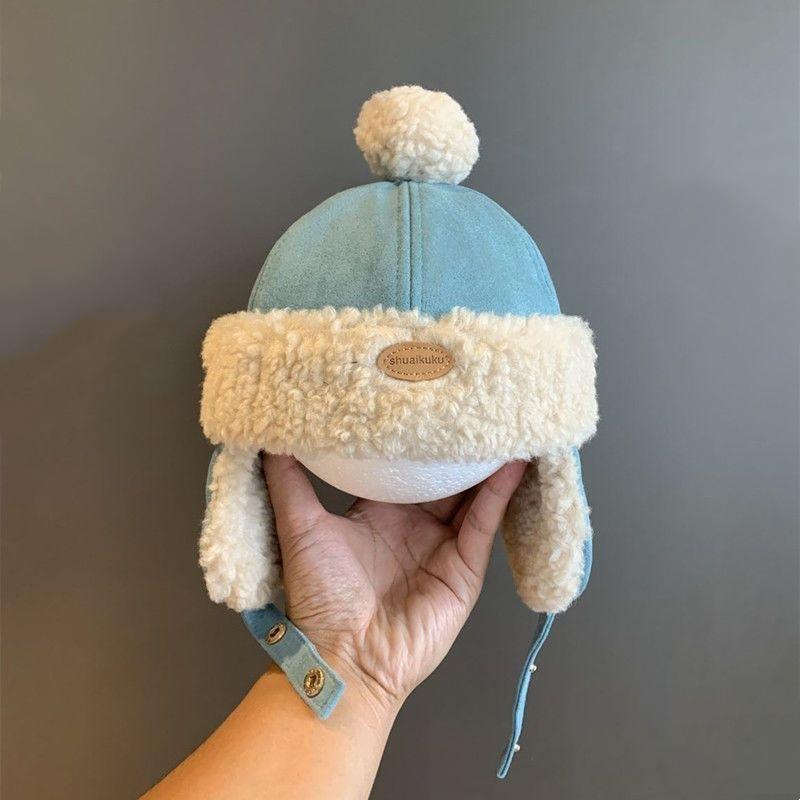 

Милая детская шапка-ушанка, зимняя теплая шапка для новорожденных, ветрозащитная теплая шапка-бомбер для мальчиков и девочек синий