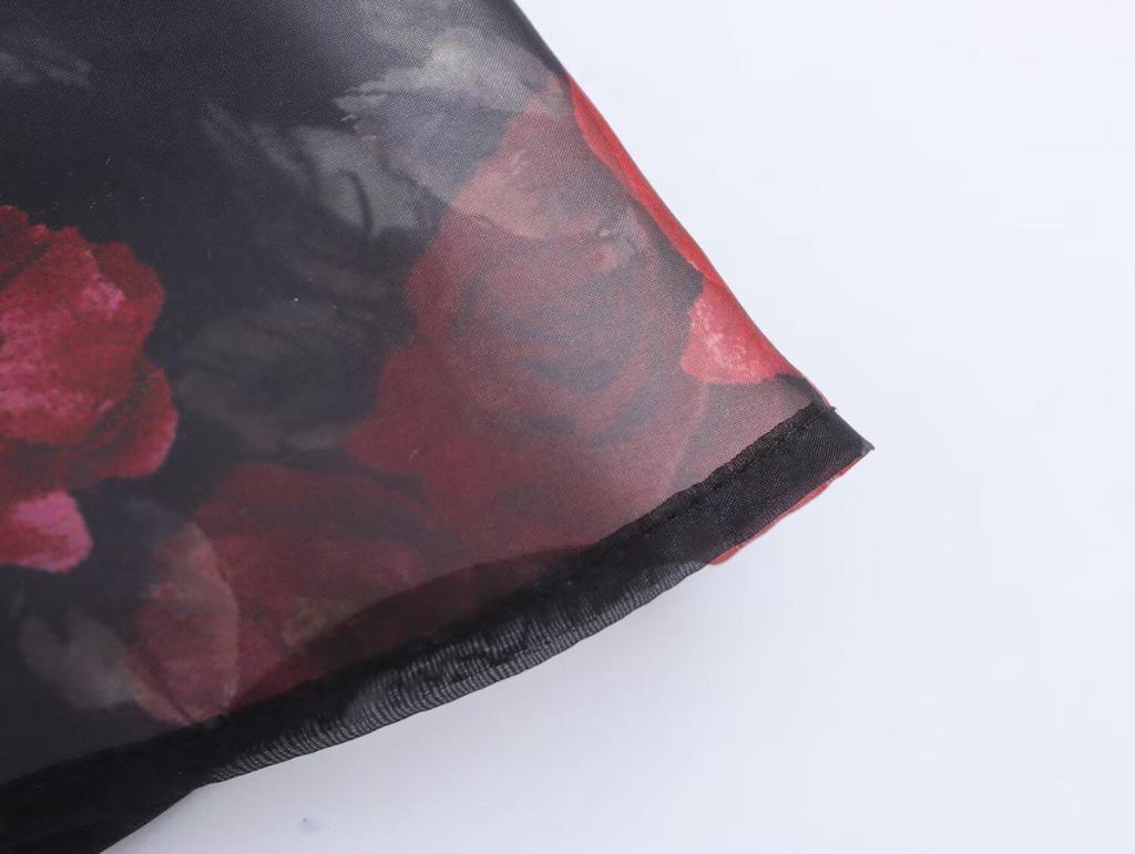 Spring 2025 Women's European & American Style French Bandeau Organza Print Long Dress