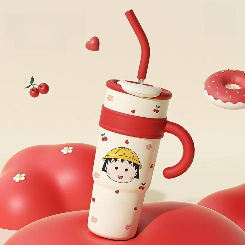 Chibi Marukochan Niedliche Isolierflasche mit auslaufsicherem Deckel für Büro und Reise