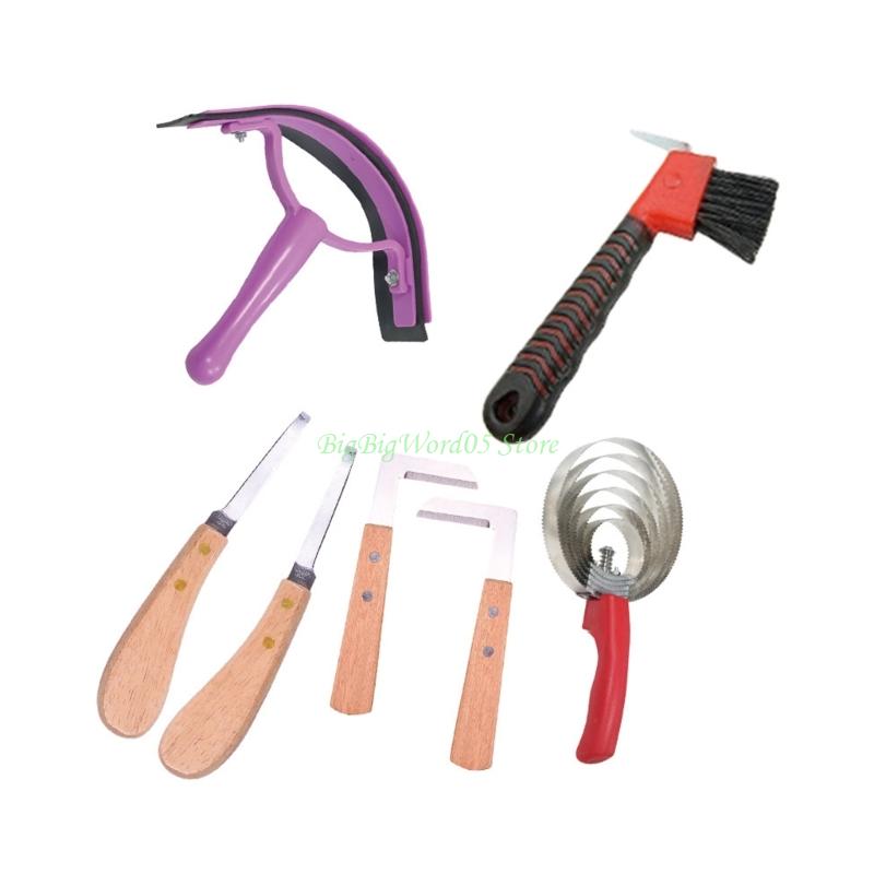 

24TE Professional Hoof Care Tool Set Wooden Handle Stainless Steel Hoof Trimming Tool for Cattle and Horses Farm Animal