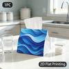 1pc Tissue Box, Abstract Blue Waves Flowing Harmony Pattern, 2D Flat Printing, Many Uses, Built To Last, Tissue Holder, for Formal Meals, 2D Flat