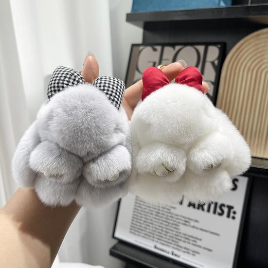 Plush Bowknot Bunny Keychain Fuzzy Faux Fur Rabbit Animal Doll Key Ring Holder DIY Handbag Pendant Backpack Decoration Kids Adults Birthday Gift