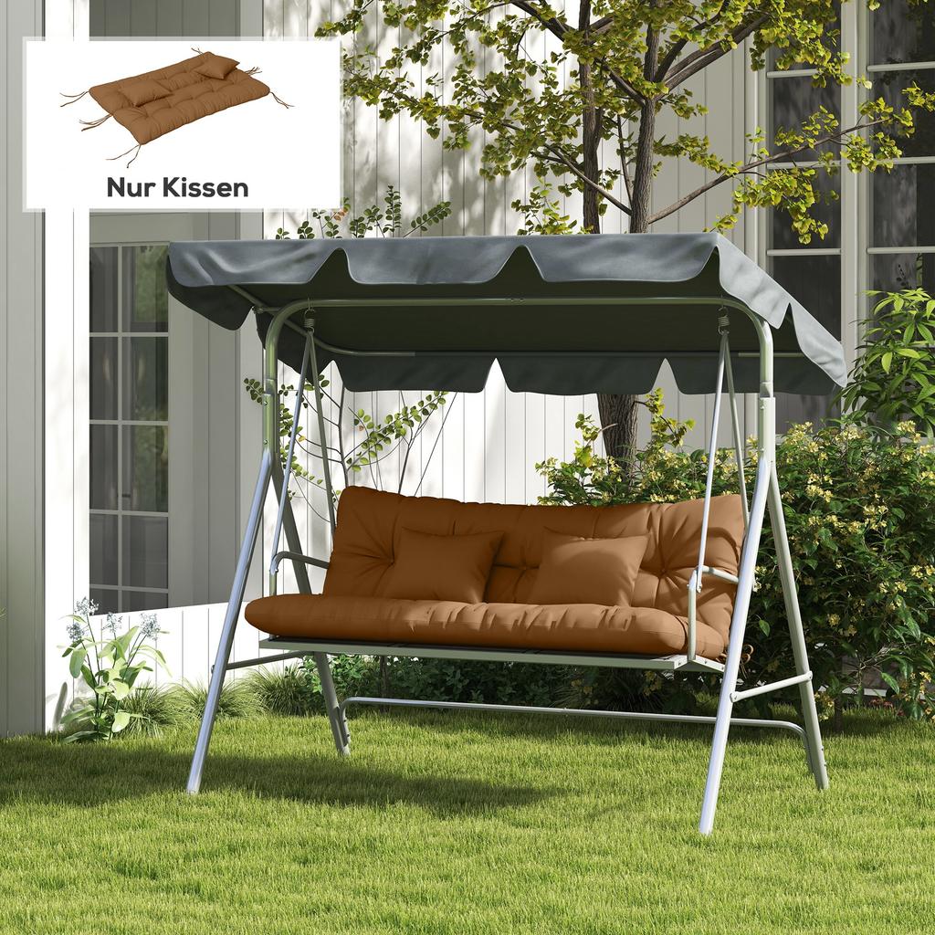 4-Piece Seat Cushion Set, 150x50 cm Water-Repellent Chair Cushions with Ties, 10cm Thick Tan