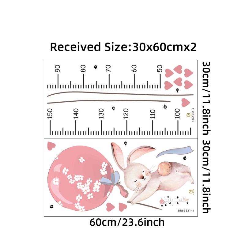 Cartoon Pink Bunny Balloon Height Wall Sticker for Kids Room Ruler Home Decor