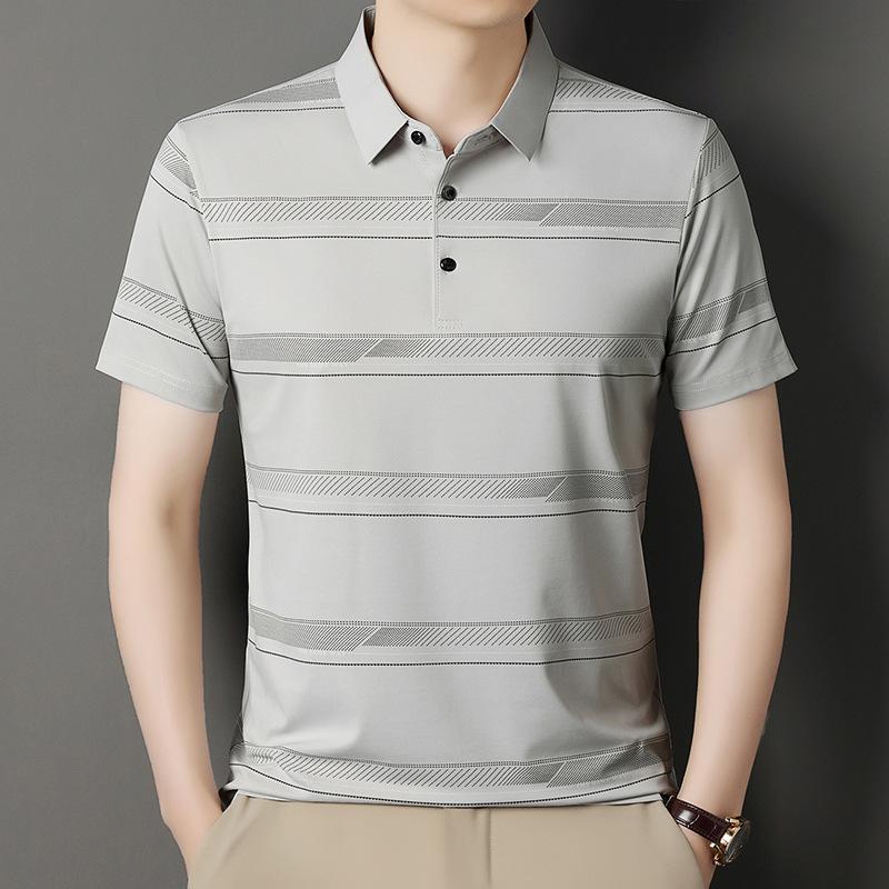 

Футболка с короткими рукавами из шелка, мужская рубашка поло со средними лацканами, нижняя часть рубашки, свободный верх 4XL