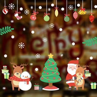 Neue Kinder Weihnachtsgeschenke Türen Fensteraufkleber Dekoration Schaufenster Szene Anordnung Schneeflocken Weihnachtsmann Elch Schneemann Wandaufkleber