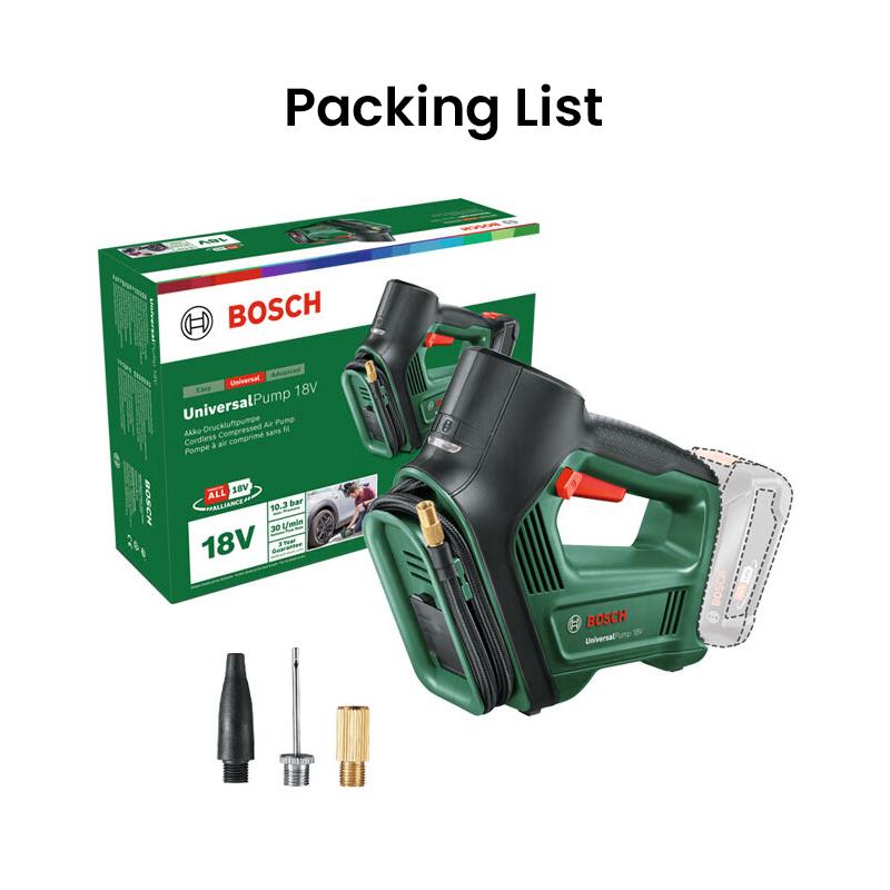 Bosch Bomba universal sem fio inflação 18V sistema de energia íon-lítio com bateria