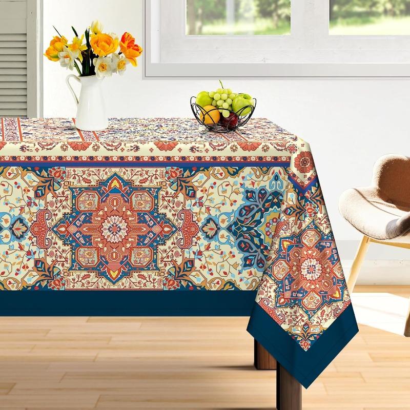 Bohemian Geometric Print Tablecloth for Table Decor Washable Boho Rustic Vintage Kitchen Dining Table Cloth Holiday Party Decor
