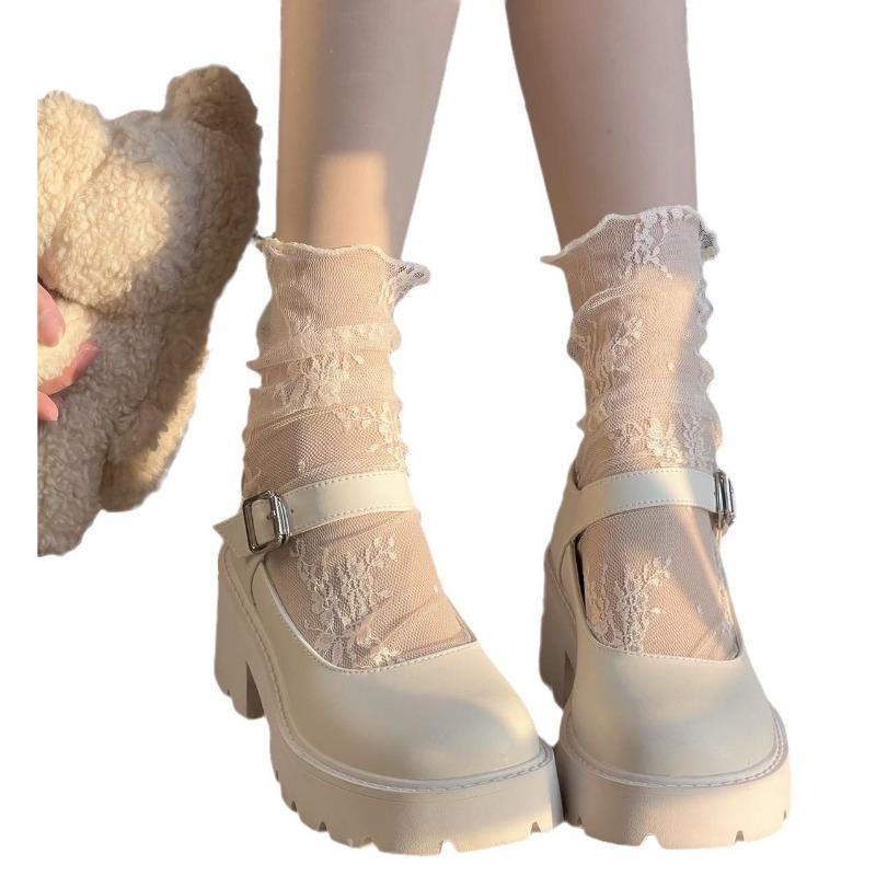 

Женские летние ультратонкие сетчатые кружевные милые носки-гольфы средней длины 1 pair бежевый