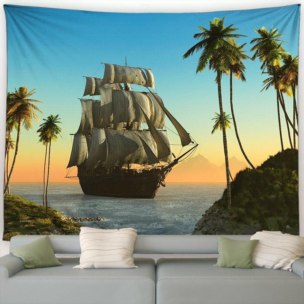 Grønne Påfuglblomster Tropisk Plante Fosslandskap Hage Veggoppheng Hjem Stue Dekorasjon Skogslandskap Gobelin