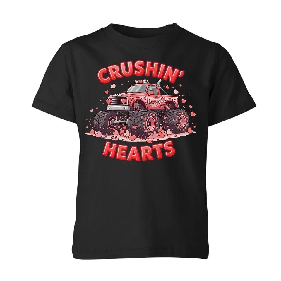 Crushin  Hearts Monster Truck Valentines Day Unisex Kids T Shirt Boys Girls Gift 150