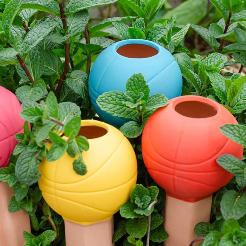 4Pcs Plant Self Watering Spikes Basketball Plant Watering Globes Insert Terracotta Watering Spikes Automatic Plant Waterer