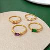 18K Gold-Plated Square Diamond Ring for Women: European & American Fashion, Available in Four Colors, Titanium Steel.