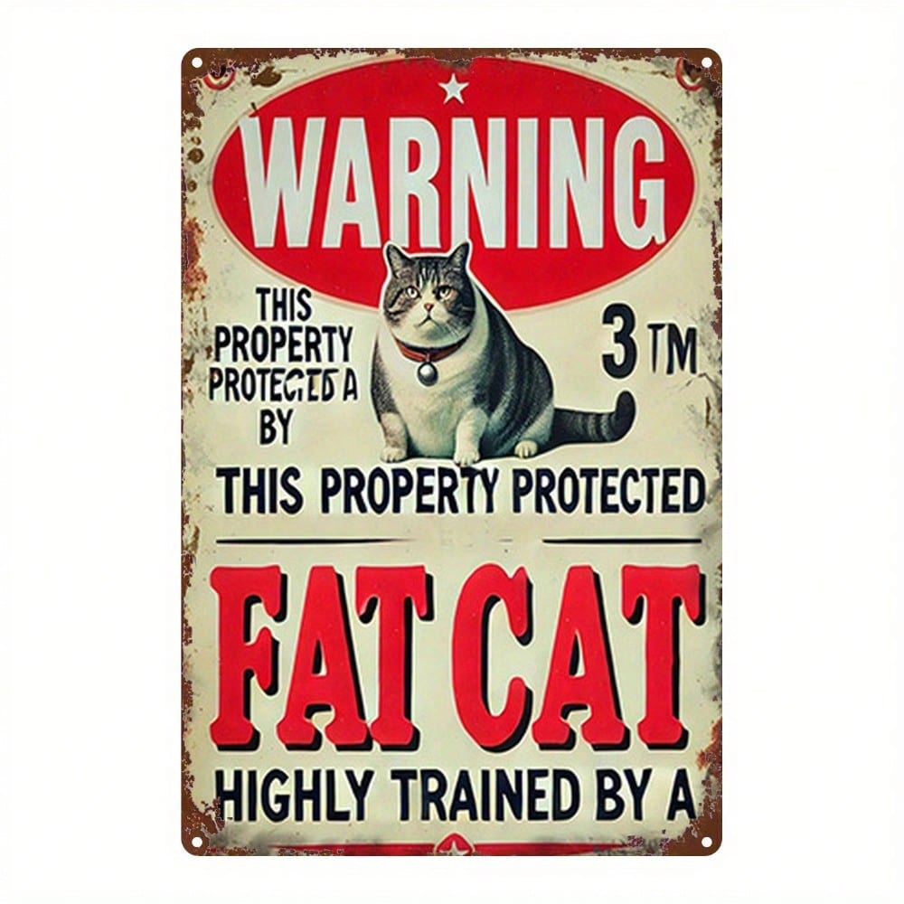

Vintage Funny Fat Cat Warning Sign Heavy Duty Iron Metal Plaque Rustic Indoor Outdoor Wall Decor 20x30cm
