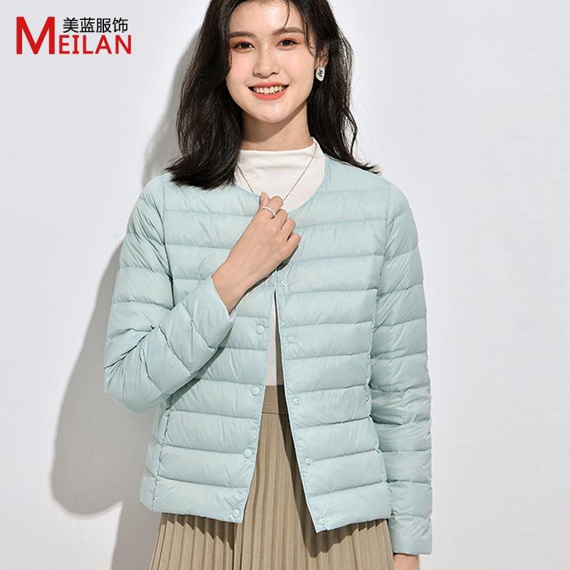 Light Down Jacket Women's Short Autumn and Winter Light Liner Wear Inner Round Neck Warm Large Size Coat