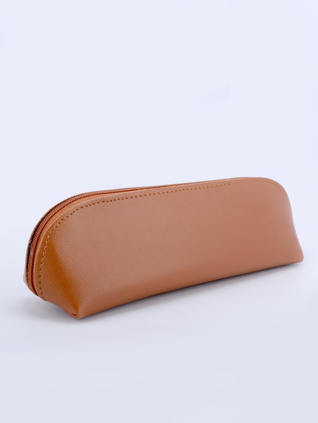 

Pu Leather Pencil Case Stationery Storage Bag Pencil Cases Office School Supplies Gift Solid Color Pen Case Back To School Gift шоколадный