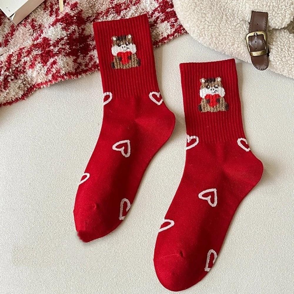 Soft Cartoon Red Socks Elastic Year of The Horse Socks Festive Socks Horse Pattern Socks  Gift