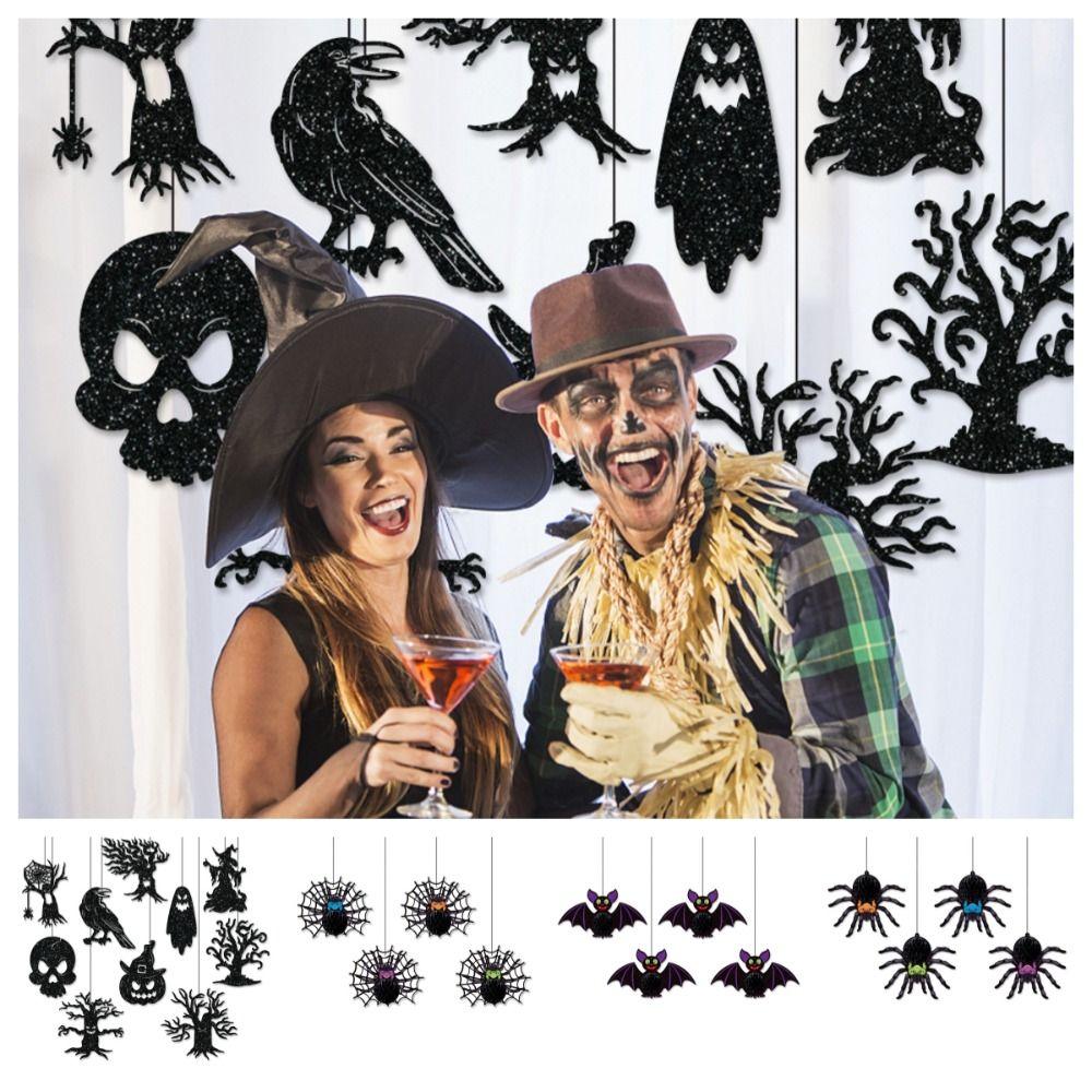 Witch Halloween Party Prop Raven Pumpkin Home Decoration Halloween Paper Hanging Pendant Party