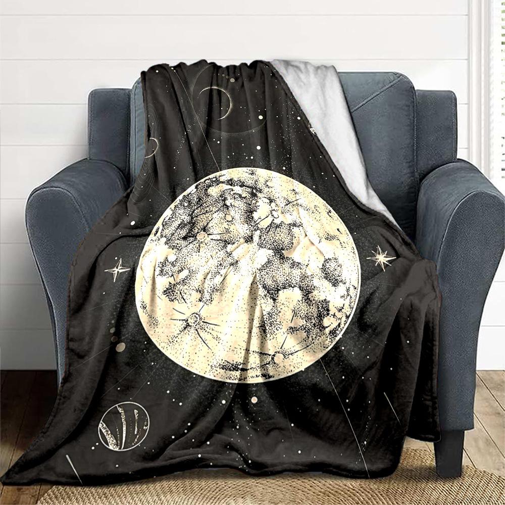 1pc Moon Universe Print Blanket   Lightweight Flannel Throw Blanket For Sofa, Bed, Living Room, Office, Outdoor Travel, Camping