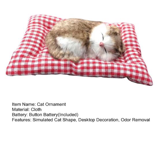 Simulation Sleeping Cat Decoration with Plaid Mat Odor Removal Bamboo Charcoal Plush Kitten Stuffed