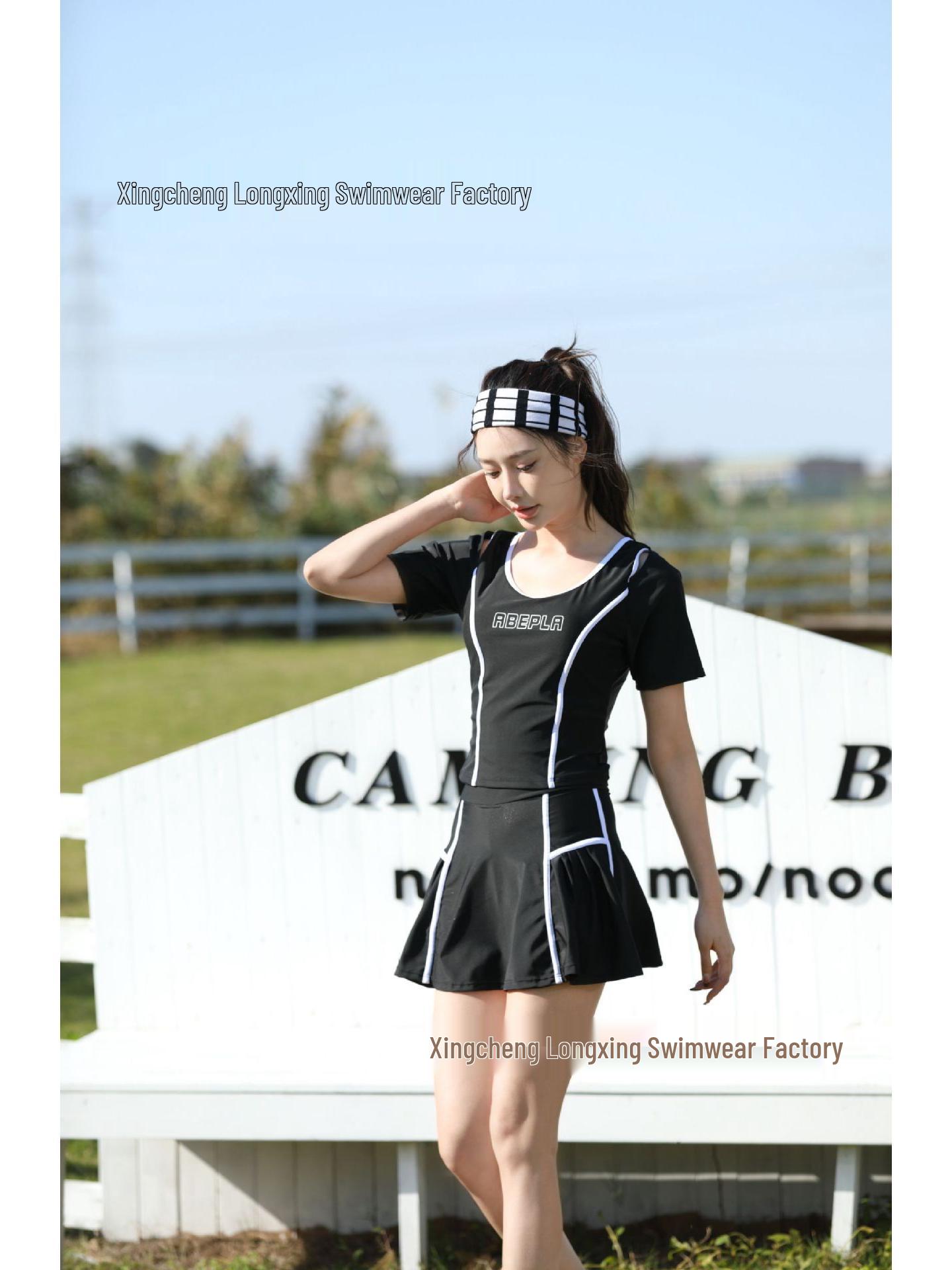 

Купальник-юбка из двух частей в стиле Ins, облегающий, для серфинга - Консервативный женский купальник с коротким рукавом Medium чёрный