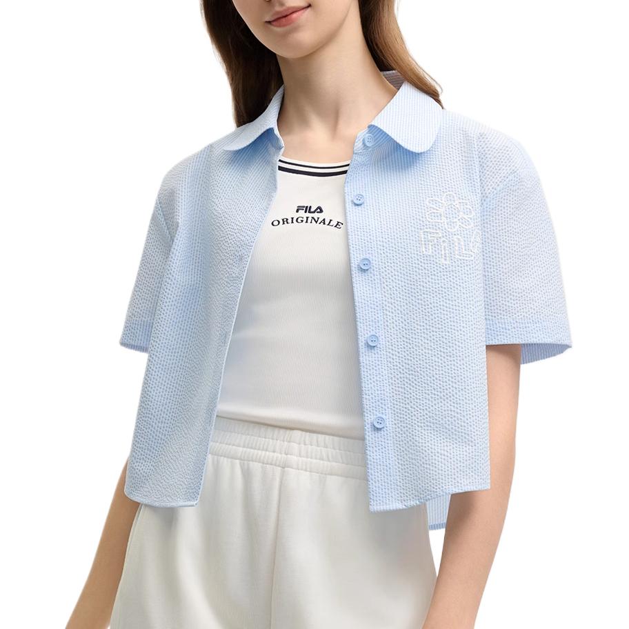 Fila X TIM LAHAN Stone Skin-Friendly Comfortable Fashion Soft Short Sleeve Shirt Women Shirts Blue F51W529403F-LB