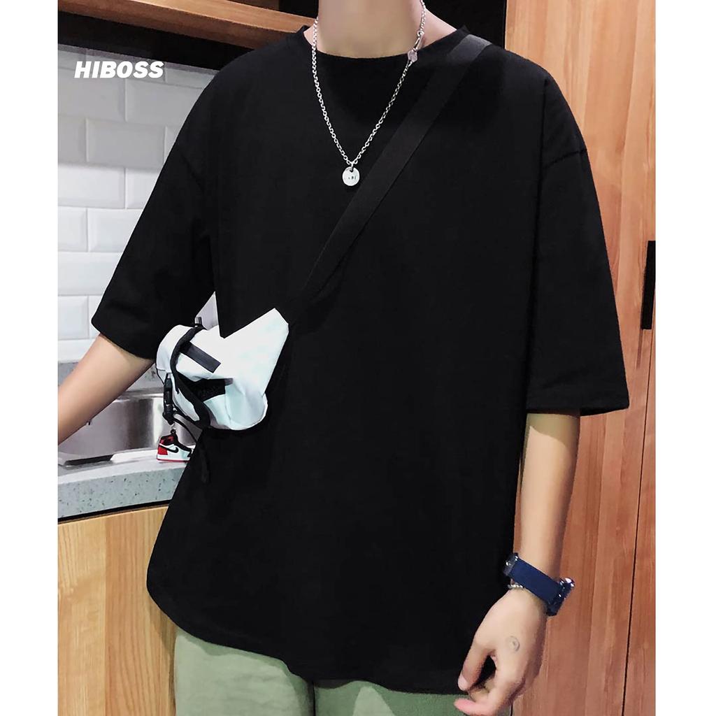 Pánské tričko s krátkým rukávem, velké, kulaté, volné, letní, 3XL [Hiboss], velikost, 5/8 rukáv, jednobarevné, střih, stylové, střih, oblečení, pánské tričko, černé,