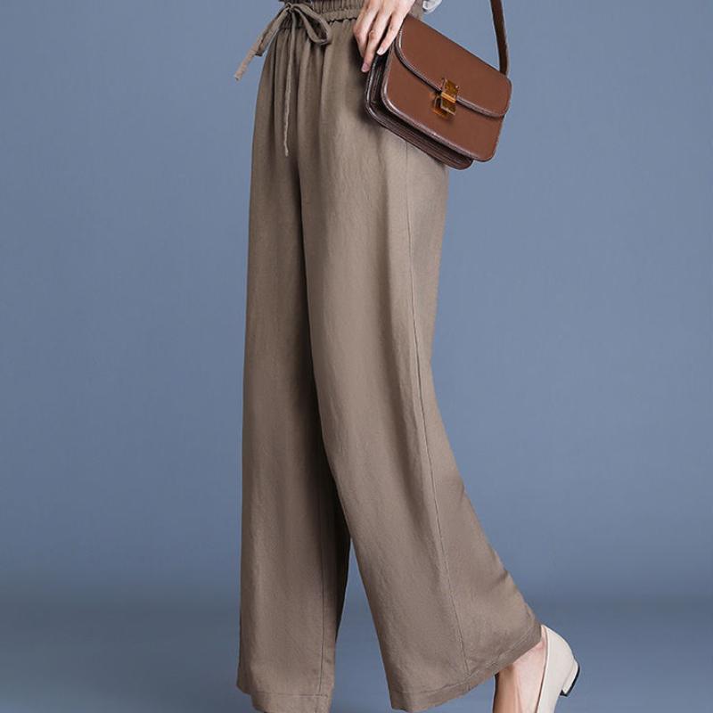 Bavlněné a lněné kalhoty pro ženy na léto Tenké a splývavé S vysokým pasem Volné a široké nohavice Všestranné a zeštíhlující Ležérní kalhoty s rovnými nohavicemi