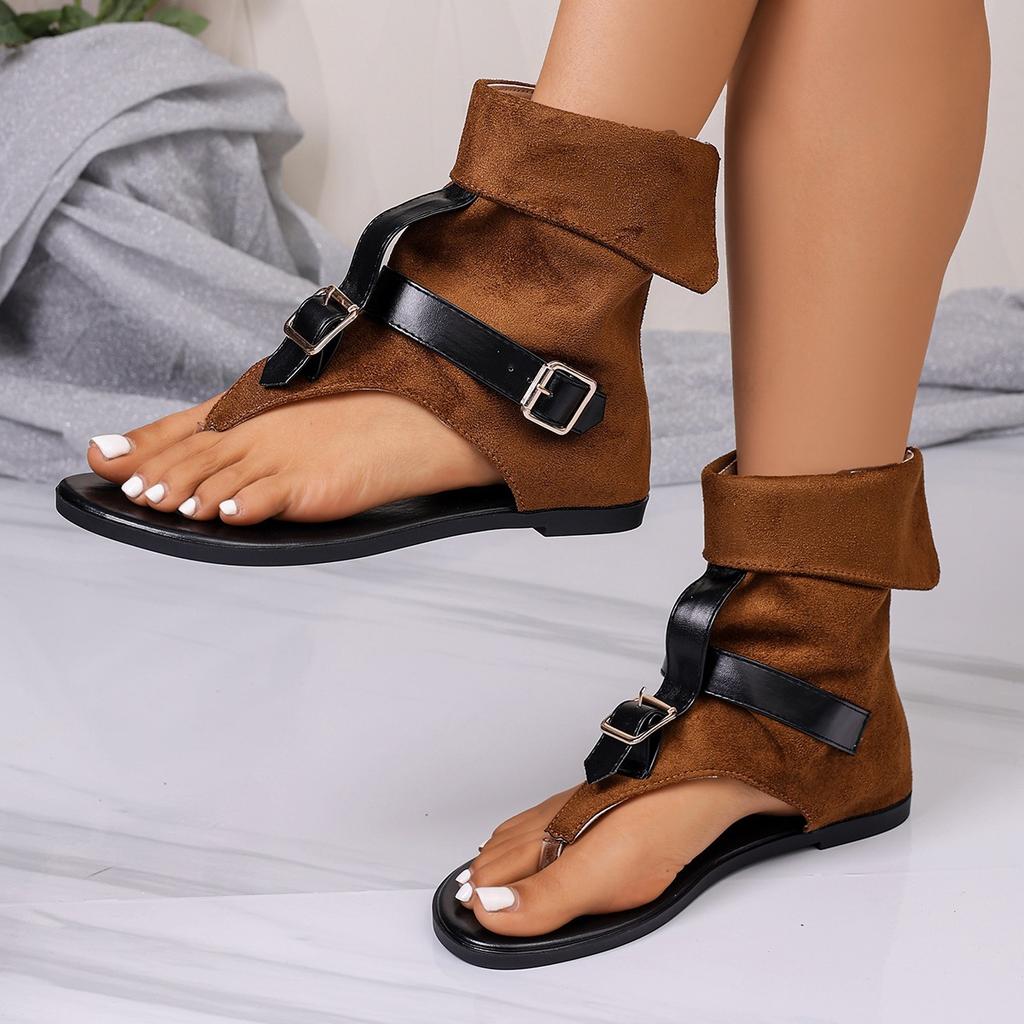 New Round Toe Clip Toe Sexy Rear Zipper Beach Shoes In Summer Stylish Comfortable Solid Color Non-slip Exposed Toe Flat Sandals