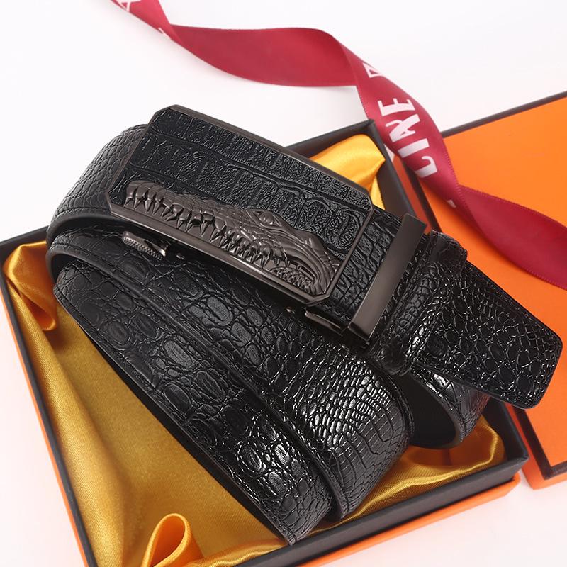 Men's Genuine Leather Crocodile Pattern Automatic Buckle Belt