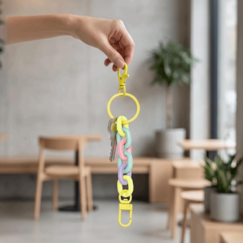Macaroon Color Acrylic Chunky Chain Keychain Candy Color Keyring Wrist Lanyard Backpack