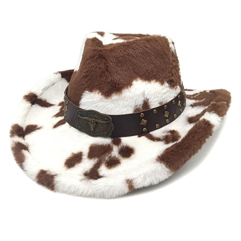 Cow Print Trim Western Hat For Adult Soft Multi Color Photo Props Party Daily Wear Multi Color