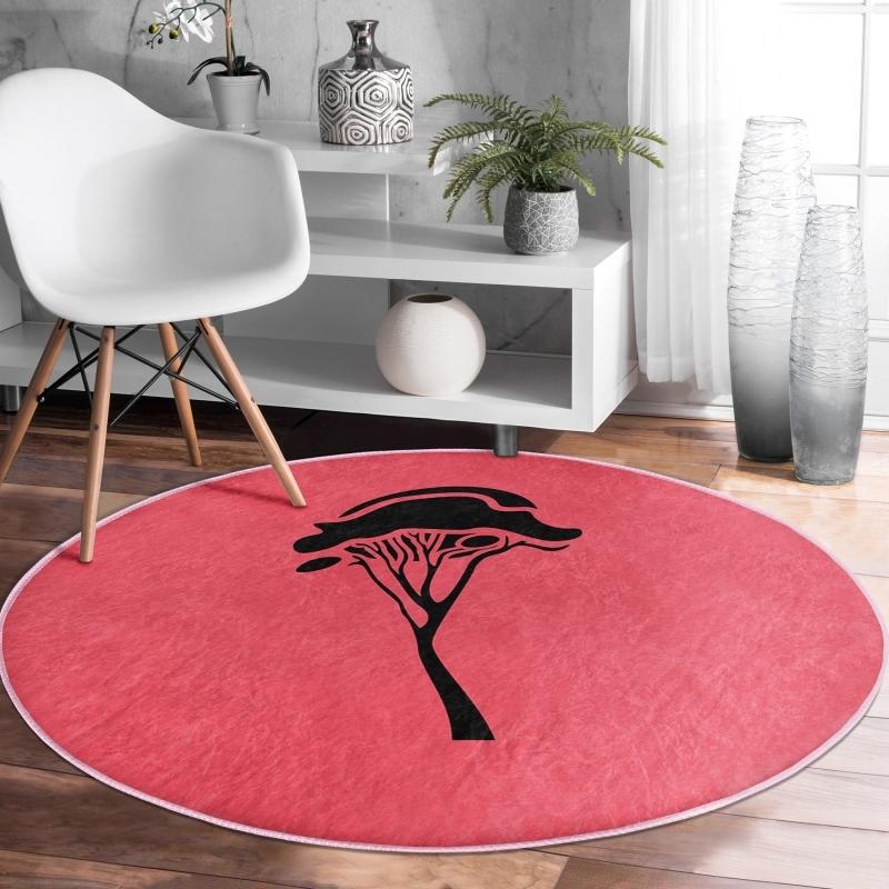 

Onedraw Drawing Tree Pattern Цифровая печать Современная бордовая гостиная и гостиная Круглый ковер с нескользящим полом на цветном полу
