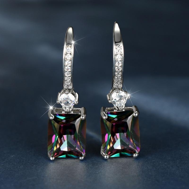 Wish explosive platinum micro-inlaid zircon square diamond quadrilateral stud earrings couple light luxury temperament jewelry