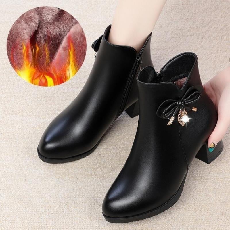 

Хлопковая обувь, женская обувь на среднем каблуке, универсальные ботильоны на флисе для тепла и моды 40 чёрный